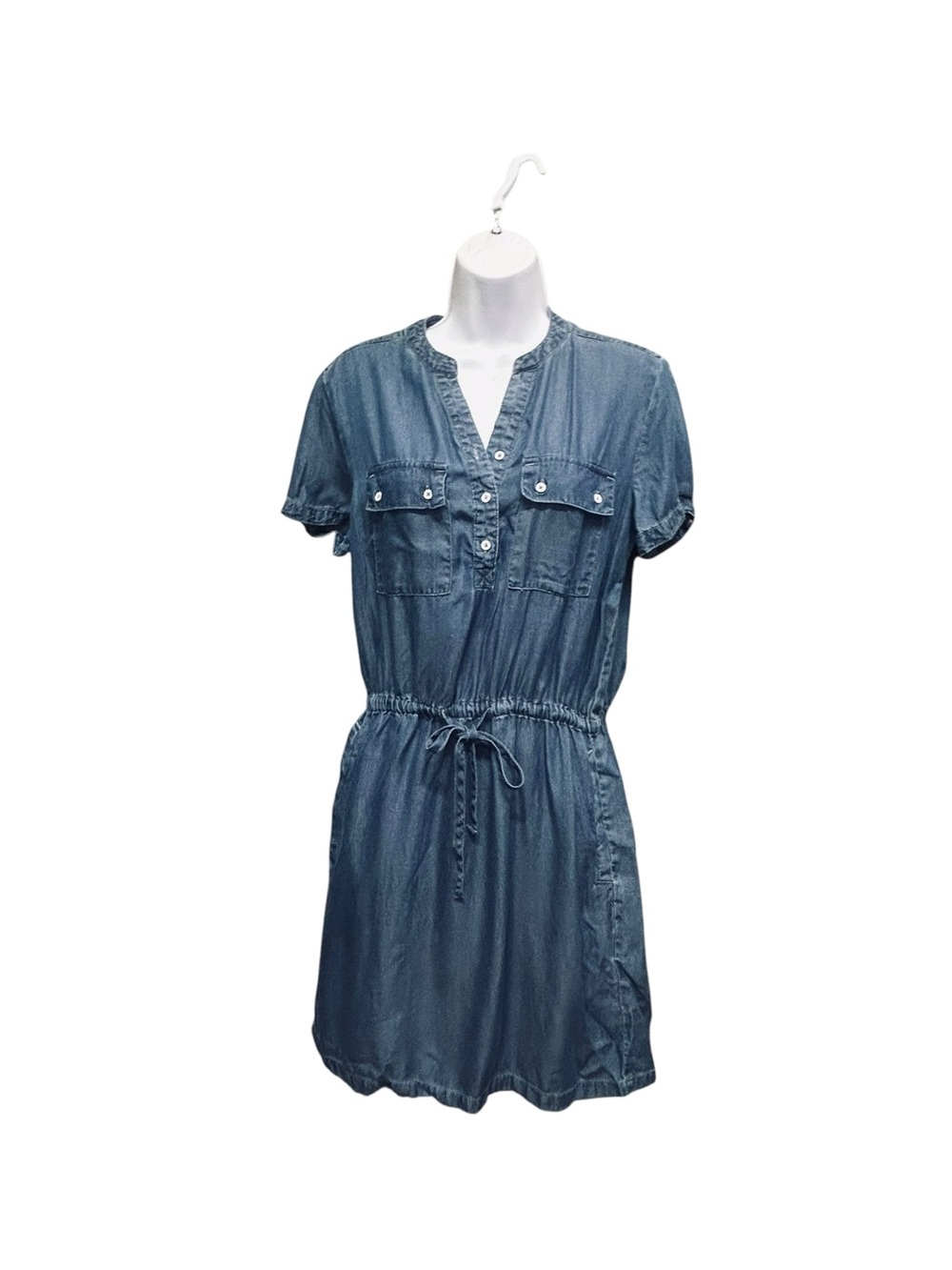 TAIFENG Blue Tencel Chambray Utility Drawstring Dress Size M